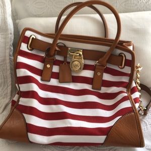 Michael Kors red& white striped bag